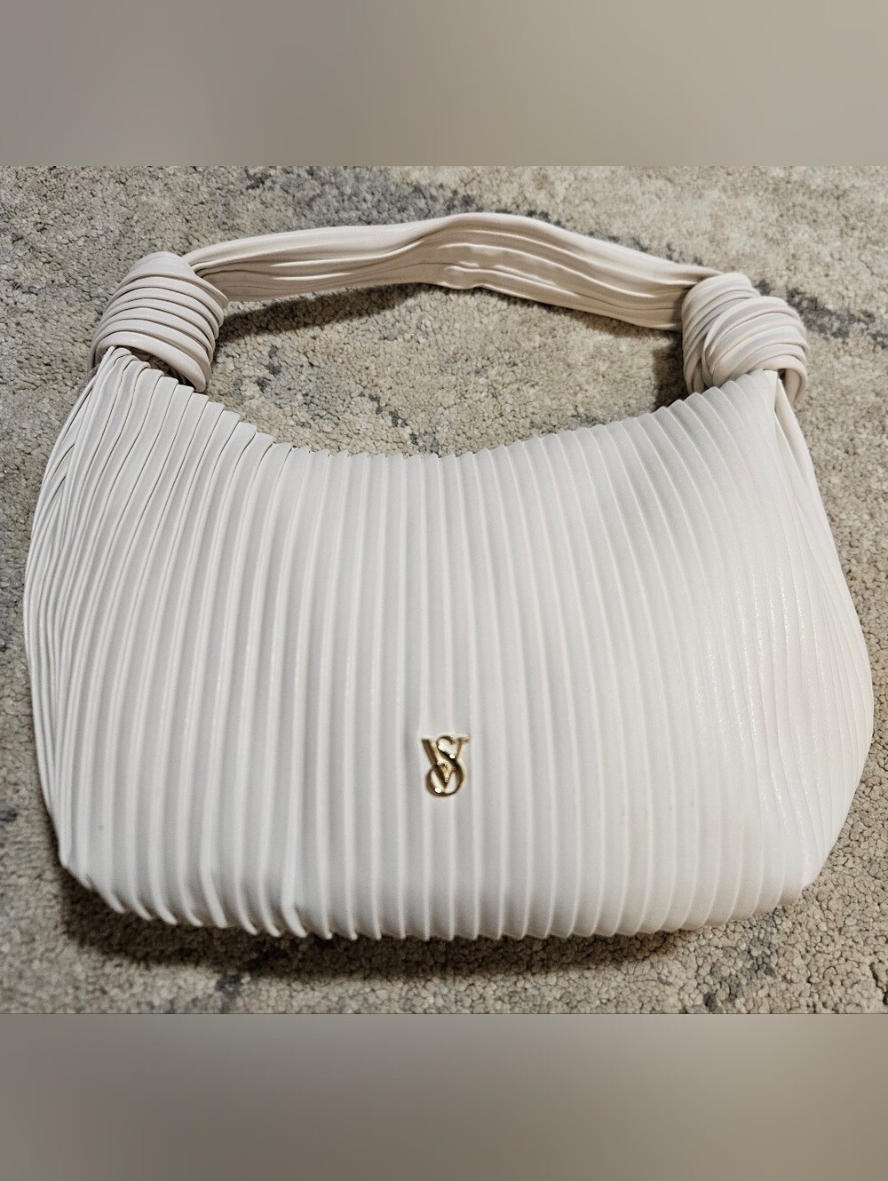 Victoria's Secret Knotted Top Handle Bag - Coconut White Pleated Hobo